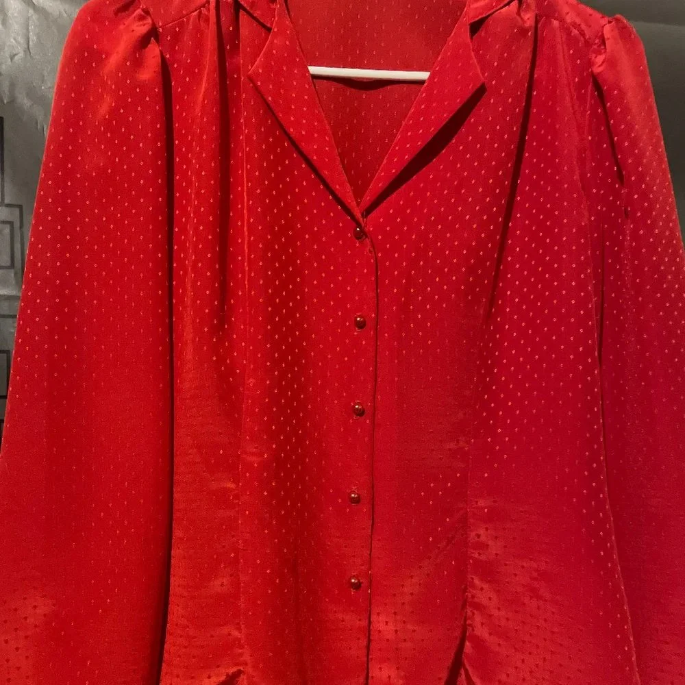 Beautiful Red 80s Jonathan Martin Button Down Secretary Blouse - Picture 1 of 4